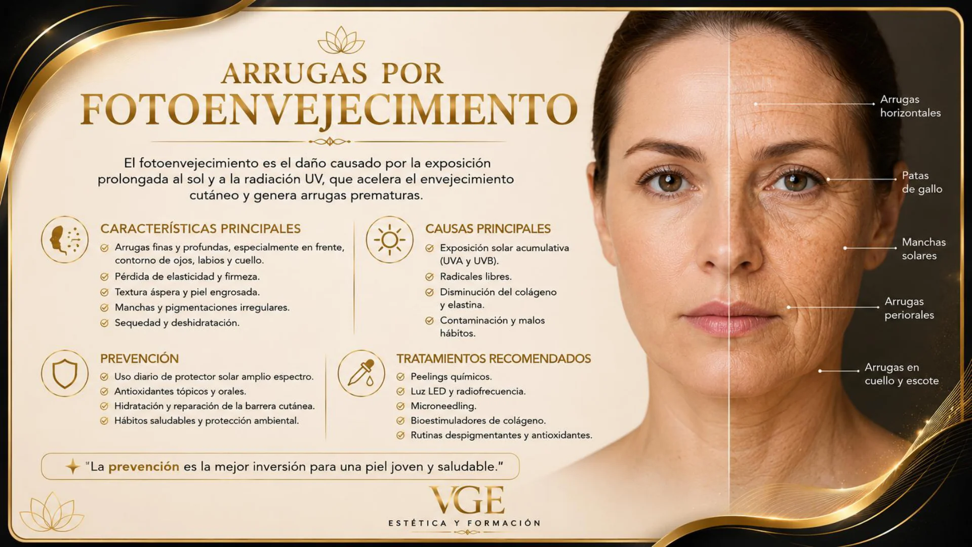 Arrugas por fotoenvejecimiento — daño solar acumulativo